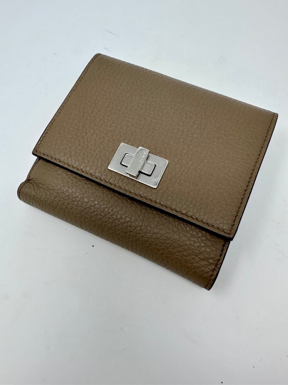 Fendi Leather Compact Wallet - Taupe